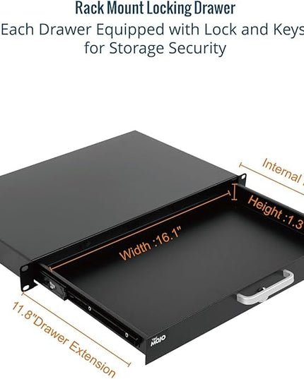 Tecmojo 1U Rack Drawer,Rack Mount Drawer for 19in Network Equipment/Server/AV Rack or Cabinet Enclosure,Sliding and Lockable Server Rack Drawer - Load-Bearing 22lb (10kg),with Cable Management Holes