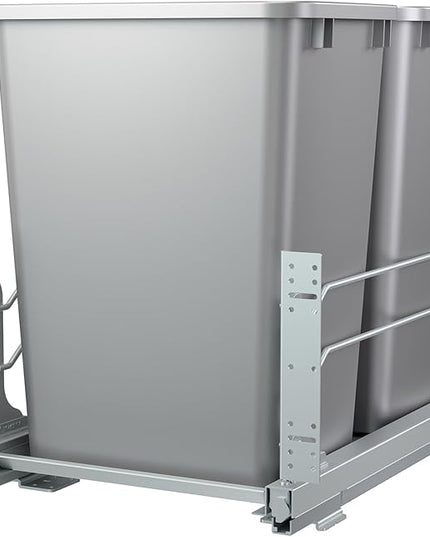 Rev-A-Shelf Double Pullout for Under Kitchen Cabinets 35 Quart 8.75 Gallon with Soft-Close Slides, Metallic Silver, 53WC-1835SCDM-217