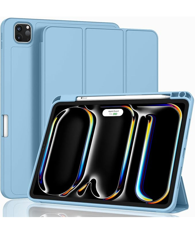 ZryXal iPad Pro 11 Inch Case (M5) 2025/ (M4) 2024 (Model: A2836/A2837/A3006), Trifold Stand Smart Cover with Pencil Holder and Soft TPU Back, Auto Wake/Sleep (New Azure Blue)