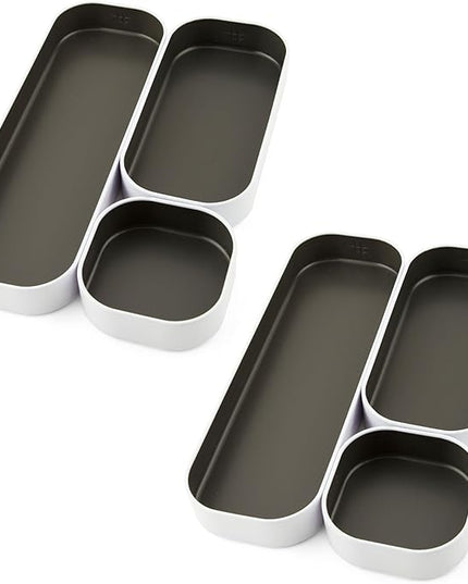 Three by Three Seattle 6 Piece Metal Stacking Bins + Drawer Organizers Set: Elevate Your Desk Organization with Playful Stackable Metal Organizers: Fun, Functional, and Stylish (Gray)
