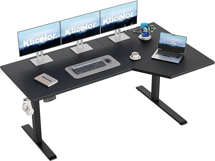 Klicelor 63 Inch L Shaped Standing Desk, Adjustable Height Corner Desk for Home Office Workstation, Sit Stand Desk with Two-Piece Desktop, Black