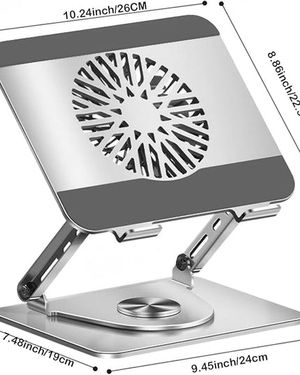 360° Rotating Laptop Stand with Cooling Fan, Foldable Dual-Bar Support & Height Adjustable Laptop Riser Holder for Desk Cooling Pad Laptop Riser Fits 10-17.3" laptops Pads