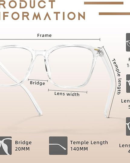 MACJERO Oversized Square Blue Light Blocking Glasses for Women Men, Anti-Fatigue Computer Monitor Gaming Glasses Reduce Eye Strain(transparent)