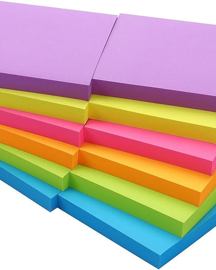 Sticky Notes 3x3 inch, Bright Colors Self-Stick Pads, 12 Pads/Pack, 100 Sheets/Pad, Total 1200 Sheets