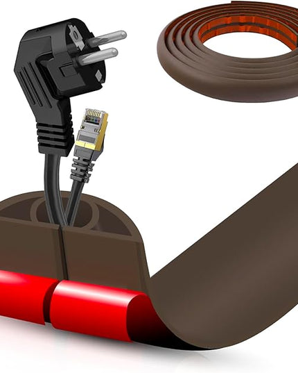Floor Cord Cover Cable Cavity Self Adhesive Cord Hider Floor 10FT Floor Cable Management Power Cord Protector Floor Electric Cord Covers for Offices, Gym, Exhibitions (CoffeeBrown, 1.57" x 10')