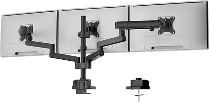 monTEK Triple Monitor Mount for Max 27 inch Computer Screens, 3 Monitor Desk Mount Each Arms Holds up to 19.8lbs, Three Monitors Desk Arm with Swivel, Tilt, Rotation, MA1009PBK-T