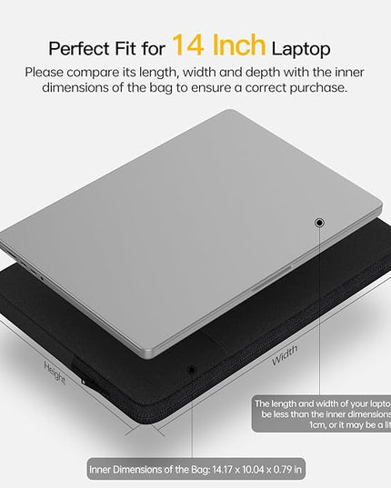14 Inch Laptop Sleeve Case for DELL XPS 15 / Inspiron 14, HP Pavilion 14/Chromebook 14/Steam 14, Lenovo ideapad 14, ASUS Vivobook 14, Water Resistant Computer Sleeve 14 Inch Laptop Bag -Black