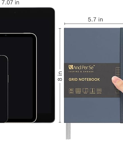 &And Per Se Graph Journal Notebook, 160 Pages, 5.7 x 8 inches College Ruled Thick Paper Notebook Journals for Writing, Grid Hardcover Notebook(1 Pack, Dark Blue)