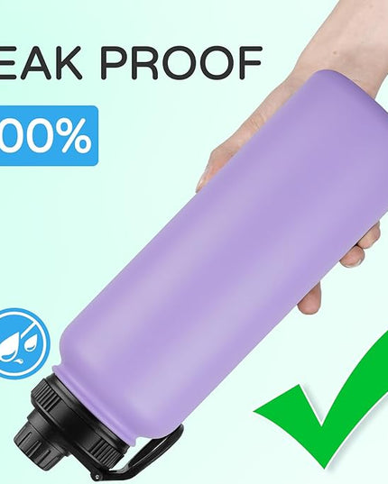 DOMICARE 40 oz Insulated Water Bottle, Vacuum Insulated Stainless Steel Sports Water Bottle with Straw Lid & Spout Lid, Leakproof, Reusable - Travel, Camping, Bike, Purple