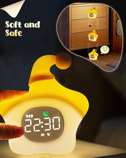 Star Alarm Clock with Night Light for Kids with Sleep Training and Sound Machine, Rechargeable Silicone Lamp OK to Wake Clock，Cute Animal Tabletop Lamp, Perfect Sleep Companion for Boys Girls, Yellow
