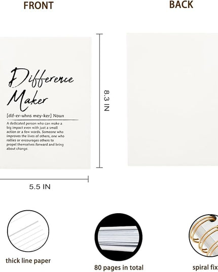 OXW Difference Maker Appreciation Gift, Meeting Notebook for Work, Thank You Gifts for Leader Mentor Manager Boss, Office Supplies Social Worker Notebook, White Hardcover Spiral Notebook 5.5 x 8.3