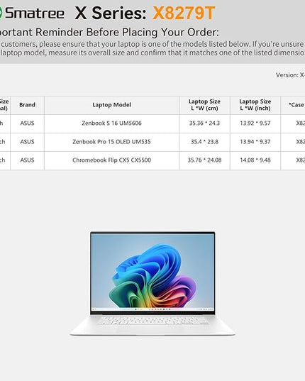 Smatree Hard EVA Protective Sleeve Compatible for 15.6 inch ASUS Chromebook Flip CX5 CX5500, for 16 inch Zenbook S 16 UM5606 Copilot+PC, for 15.6inch Zenbook Pro 15 OLED UM535 Case (X8279T)