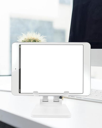 MERRYHAPY Foldable Tablet Stand Adjustable Aluminum Alloy Tablet Holder for Desk Use, Compact Desktop Bracket Compatible with Ipad and Smartphones, Pearl White