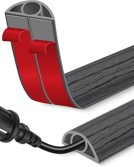 Floor Cord Cover for Wires on Floor Self Adhesive Cord Hider Floor Cable Management Wire Covers for Cords Protector Prevent Cable Trips Cord Cavity W 0.32" x H 0.32", Deep Gray Wood, 20Ft