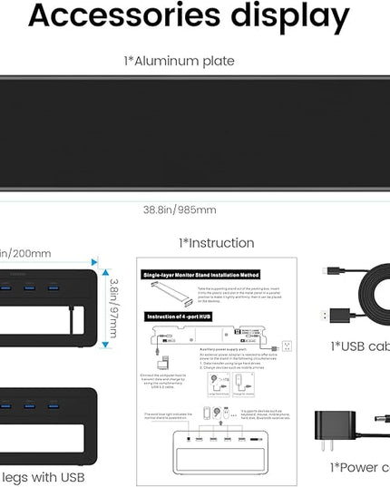 Vaydeer Dual Monitor Stand Computer Riser with USB 3.0 Hub Ports, Double Metal Stand for 2 Computer, TV, PC, Printer, Multi Media Speaker, Multifunctional Desktop Organizer