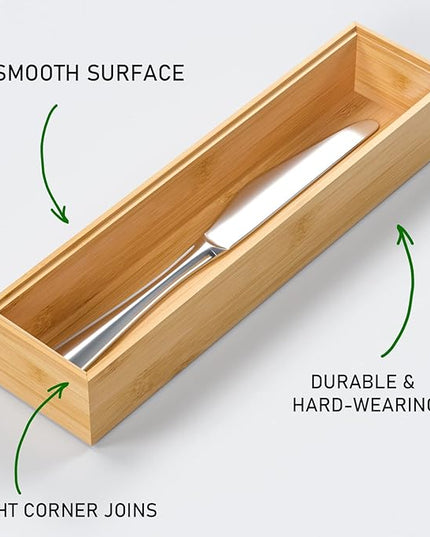 Silverware Tray for Drawer, Stackable Kitchen Bamboo Drawer Organizer 12" x 3" x 2" Set of 2