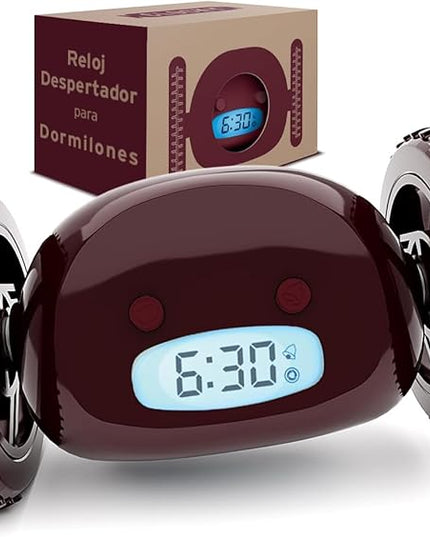 CLOCKY Extra Loud Alarm Clock for Heavy Sleepers on Wheels Rolls Runs Away Vibrating, Easy to Set Super Smart Snooze Digital Bed Shaker Alarm Clock Funny Gift for Adults Kids Teens Bedrooms (Wine)