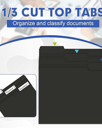 File Folder, HERKKA 30 Pack 1/3 Cut Tab File Folders, File Folders Great for Organizing and Filing, Letter Size, Black