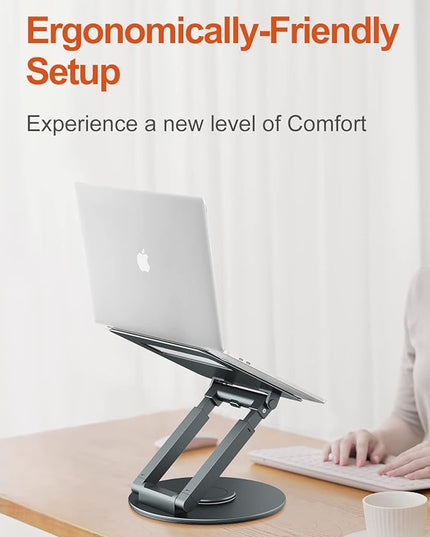 tounee Telescopic Laptop Stand for Desk with 360° Swivel Base, Sit to Stand, Height Adjustable, Portable Riser Holder for Good Posture, Compatible with MacBook Pro, All Laptops 10-17"-Gray