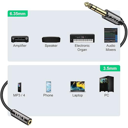 J&D 6.35mm (1/4 inch) to 3.5mm (1/8 inch) Headphone Jack Adapter 3 Feet, Gold Plated 3.5mm Female TRS to 6.35mm Male TRS Stereo Audio Cable for Guitar Amp, Amplifiers, Headphones Extension Cable