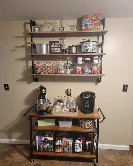 Floating Shelves,Wall Mounted Rustic Wood Shelf,Pipe Shelves,Industrial Pipe Shelving with Real Wood Planks 48 inch Industrial Wall Shelves Hanging Bookshelf Farmhouse Kitchen Bar Shelving