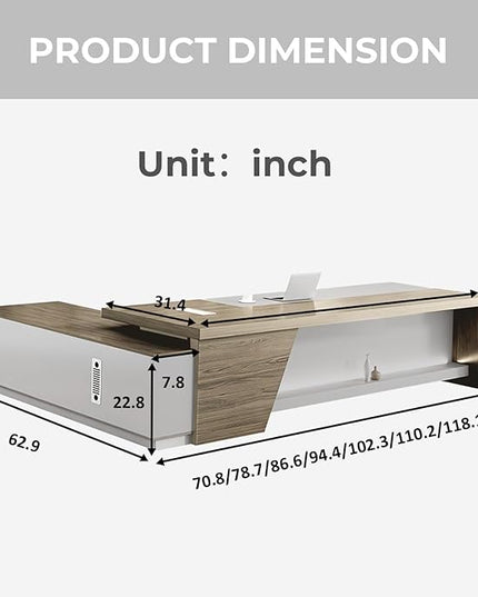 L-Shape Modern Executive Desk Dual Tone Finish, L-Shape Office Executive Desk Without Chair, Integrated Cable Management, Lockable Storage, Boss's Desk (Right Cabinet, 86.6"*30"*63")