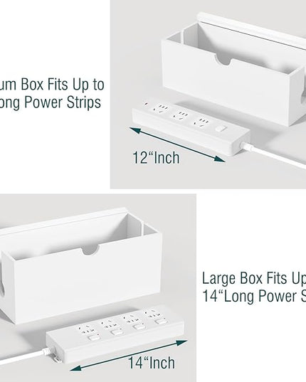Bamboo Cable Management Box, Large Cord Organizer Box Cable Box to Hide Wires & Power Strips for Desktop Storage Cord Holder for Office Home,No Assembley Required (All White, 2 Packs(M+L))