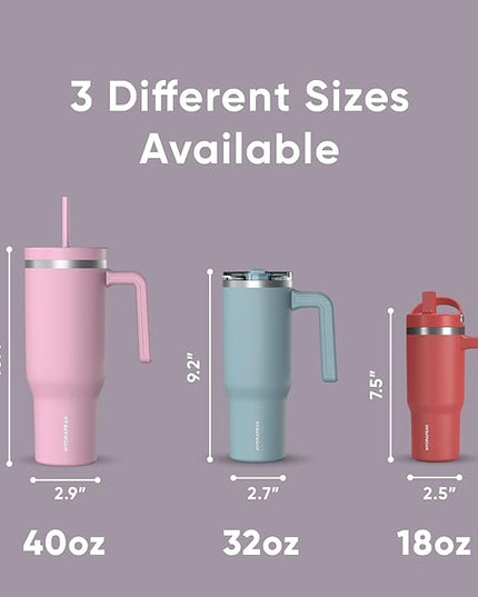 Hydrapeak Voyager 40 Oz Stainless Steel Tumbler with Handle, Insulated Water Bottle With Straw & Lid, Cupholder Friendly Reusable Travel Mug (Blush)