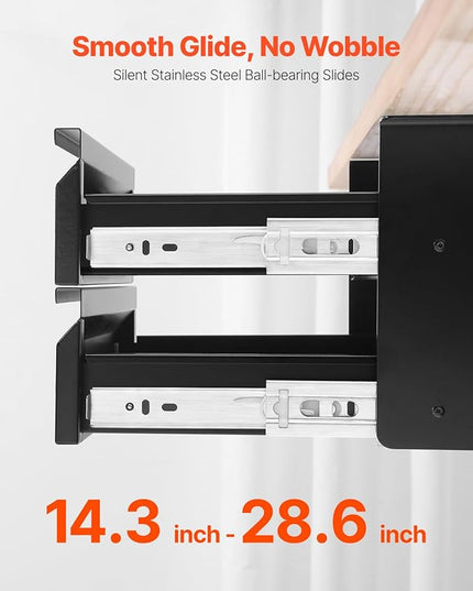 VEVOR Under Desk 2 Layer Slide Out Drawer, 16 inch Under Desk Pull-out Drawer for Home Office Sit Stand Workstation, Black