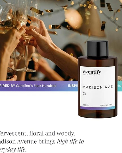 Scentify Madison Ave Aroma Oil Refill Scent for Oil Diffusers Luxurious Relaxing Aromatherapy Fragrance 100ml, 3.38oz