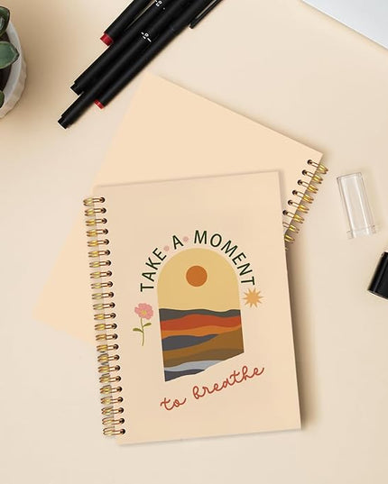 Boho Floral Mental Health Spiral Journal Notebook 5.5x8.3in, Take A Moment to Breathe Inspirational Notebooks for Note Taking, Therapy Office Must Haves, Hardcover Notebook Journal