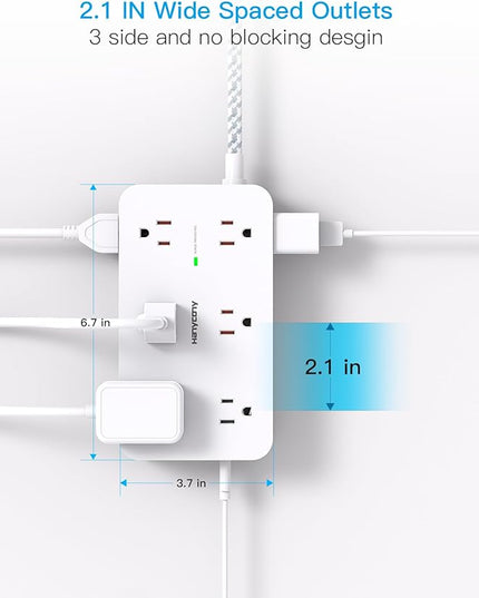 Power Strip Surge Protector, HANYCONY 12 Multiple Outlets 4 USB Ports (2 USB C), 5Ft Braided Extension Cord Flat Plug, Overload Surge Protection, Desk for Office Home College Dorm Room Essentials