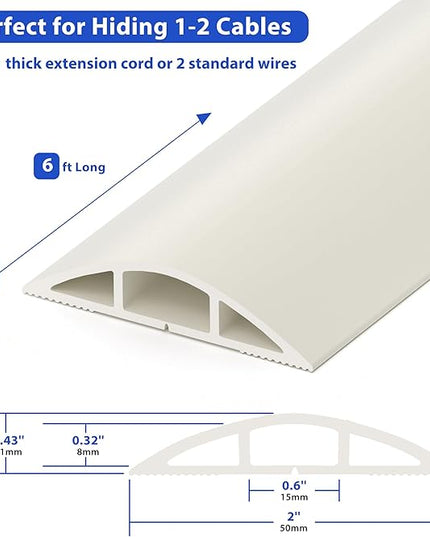 Floor Cord Cover 6ft, Cord Hider Floor Hide Extension Cords, Floor Cable Management Prevent Cable Trips, Floor Cable Cover Wire Covers for Cords, Cable Protector Cord Cavity W0.6in x H0.32in Beige