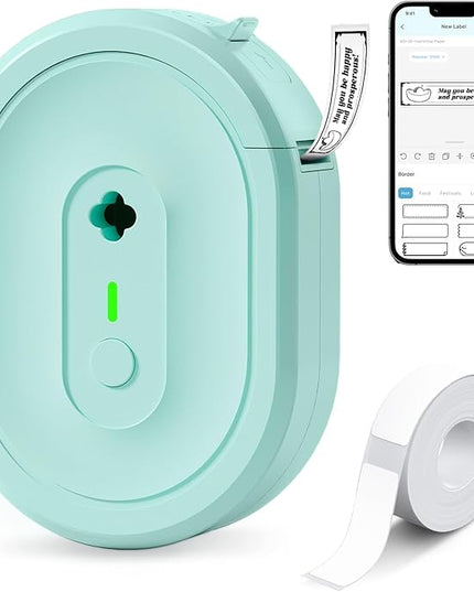 Label Maker Machine with Tape, N12 Portable Bluetooth Label Printer, Wireless Mini Label Makers Thermal Sticker with Multiple Templates for Home, Kitchen, School, Office Organization, Green