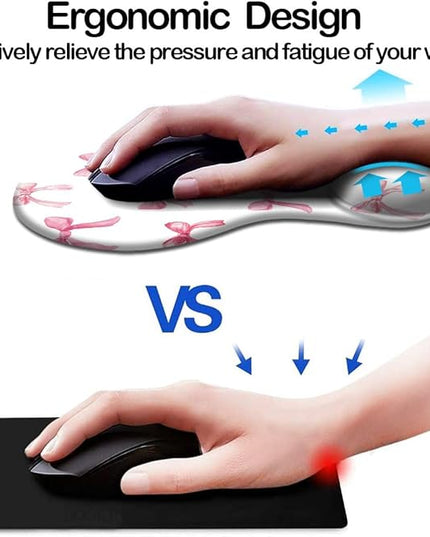 Ergonomic Mouse Pad with Wrist Support,Cute Mouse Pad with Wrist Rest and Coaster Set,Office Supplies Non-Slip Mouse Pads for Desk, Non-Slip Comfortable,Pink Bow