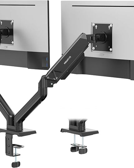 Mount-It! Full Motion Dual Monitor Mount with Spring Arms, 17" to 32", Full Motion Monitor Arm with Tilt, Rotation, Swivel, Height Adjustment, Clamp or Grommet, Fits VESA 75x75 and 100x100 - Black