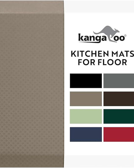 KANGAROO Thick Ergonomic Anti Fatigue Mats for Kitchen Floor, 70x24 Runner, Cushioned Standing Office Desk Mat, Waterproof Scratch Resistant Topside, Supportive All Day Comfort Padded Foam Rugs, Beige