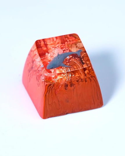 Shark Artisan Keycap Fiery Red Ocean R1 SA Profile Custom Sea Creatures Keycaps 1U ESC Handmade Gaming Resin Key Cap Cherry MX Switch Compatible Mechanical Keyboard Sea Lover Gift