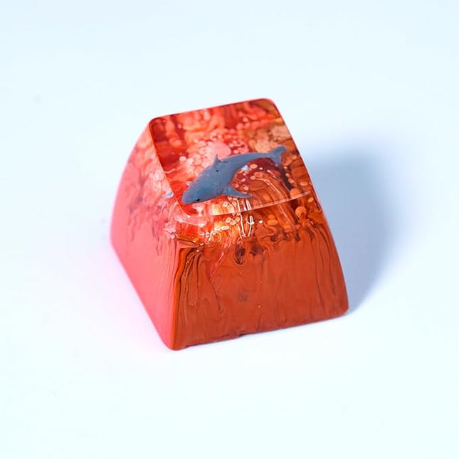 Shark Artisan Keycap Fiery Red Ocean R1 SA Profile Custom Sea Creatures Keycaps 1U ESC Handmade Gaming Resin Key Cap Cherry MX Switch Compatible Mechanical Keyboard Sea Lover Gift