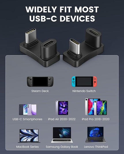 Moko 180 Degree Angle USB C Adapter 2 Pack, U Shape USB-C Adapter Connector with PD 100W/10Gbps, Type-C 180 Angle Extender for Steam Deck/Switch/iPhone 16/15 Series/Laptop/Tablet