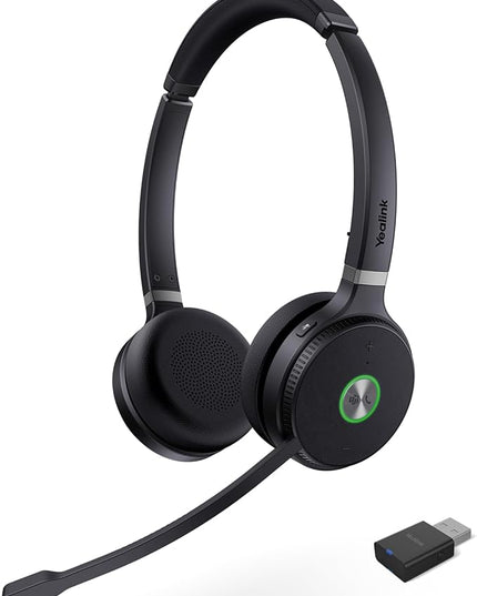 Yealink WH62 Portable Wireless Headset with DECT Dongle, 393 ft,Teams, Zoom Skype Certified, Office Work Headphones with 2X Noise Cancelling Mic, 13H Call Time, (Computer, Desk Phone)