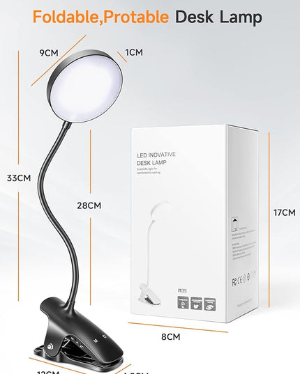 Mubarek Clip on Lamp,5 Brightness+5 Color Clip on Light,200LM 36 LED Reading Lights for Books in Bed,1800mAh Battery Powered Lamp Battery Operated Lights,Rechargeable Desk Lamp with Clamp Light