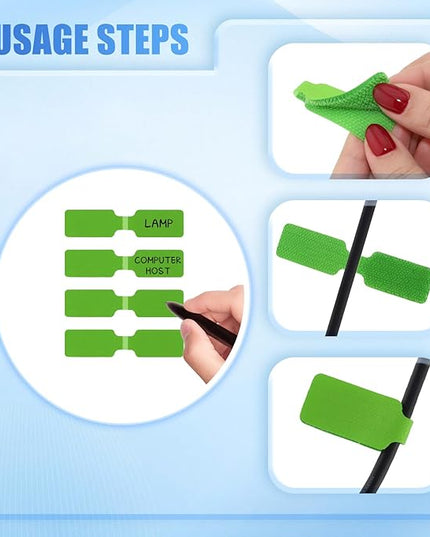 50 Pieces Cord Labels Self-Adhesive Nylon Cable Labels Tags Waterproof Wire Cable Tags or Electronics Office Computers Management and Identification (Green)