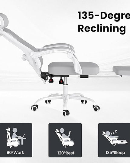 Ergonomic Office Chair, Grey Mesh and Nylon, High Back Computer Chair with Adjustable Headrest, Lumbar Support, Rocking Function, 350 lbs Capacity for Home Office