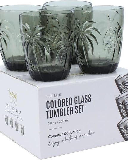 M&N HOME Set of 4 Old Fashioned Drinking Glasses, 9 Oz Cups, Glass Tumblers, Glass Cups, Water Glasses, Juice Glasses, Highball Glasses, Glassware Set - GREY SET