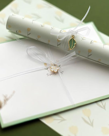 KSIWRE 48 PCS Stationery Paper and Envelopes Set,Cute Floral Stationary Set for Writing Letters,Double Sided Printing,Letter Writing Kit