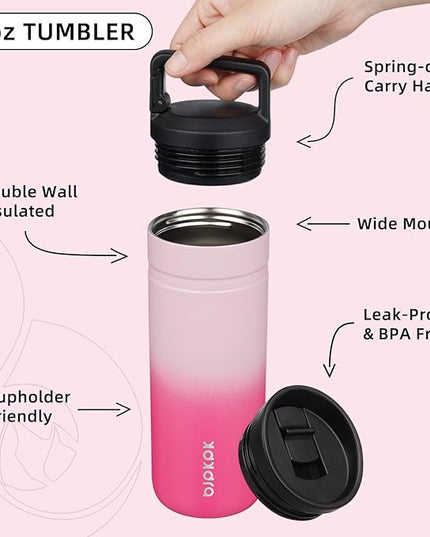 BJPKPK Insulated Water Bottle with 2 Lids,20 oz Double Wall Stainless Steel Vacuum Tumbler Travel Coffee Mug,Wide Mouth Thermal Cup,Cherry Blossom