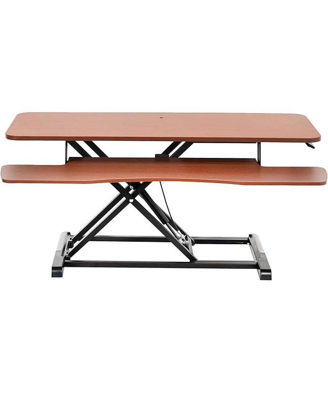 VIVO 42 inch Desk Converter, K Series, Height Adjustable Sit to Stand Riser, Dual Monitor and Laptop Workstation with Wide Keyboard Tray, Dark Walnut Top, Black Frame, DESK-V042KA