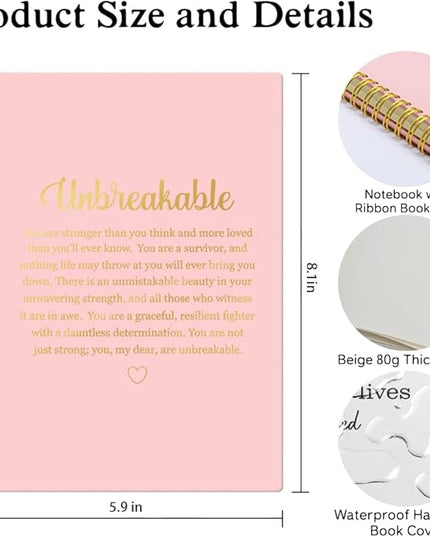 XQLZY Unbreakable Definition Pink Gold Spiral Notebook, Resignation Retirement Promotion Inspirational Gifts for Woman Coworker Boss Friend, Positive Self-Affirmation Gifts for Sister BFF Colleague