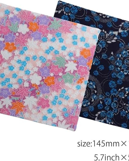 Made in Japan Echizen Washi Notebook with Sakura Watermark(Page 48) &2 sheets Yuzen Origami Paper Set – Luxury Japanese Stationery Gift (Indigo Chrysanthemum)